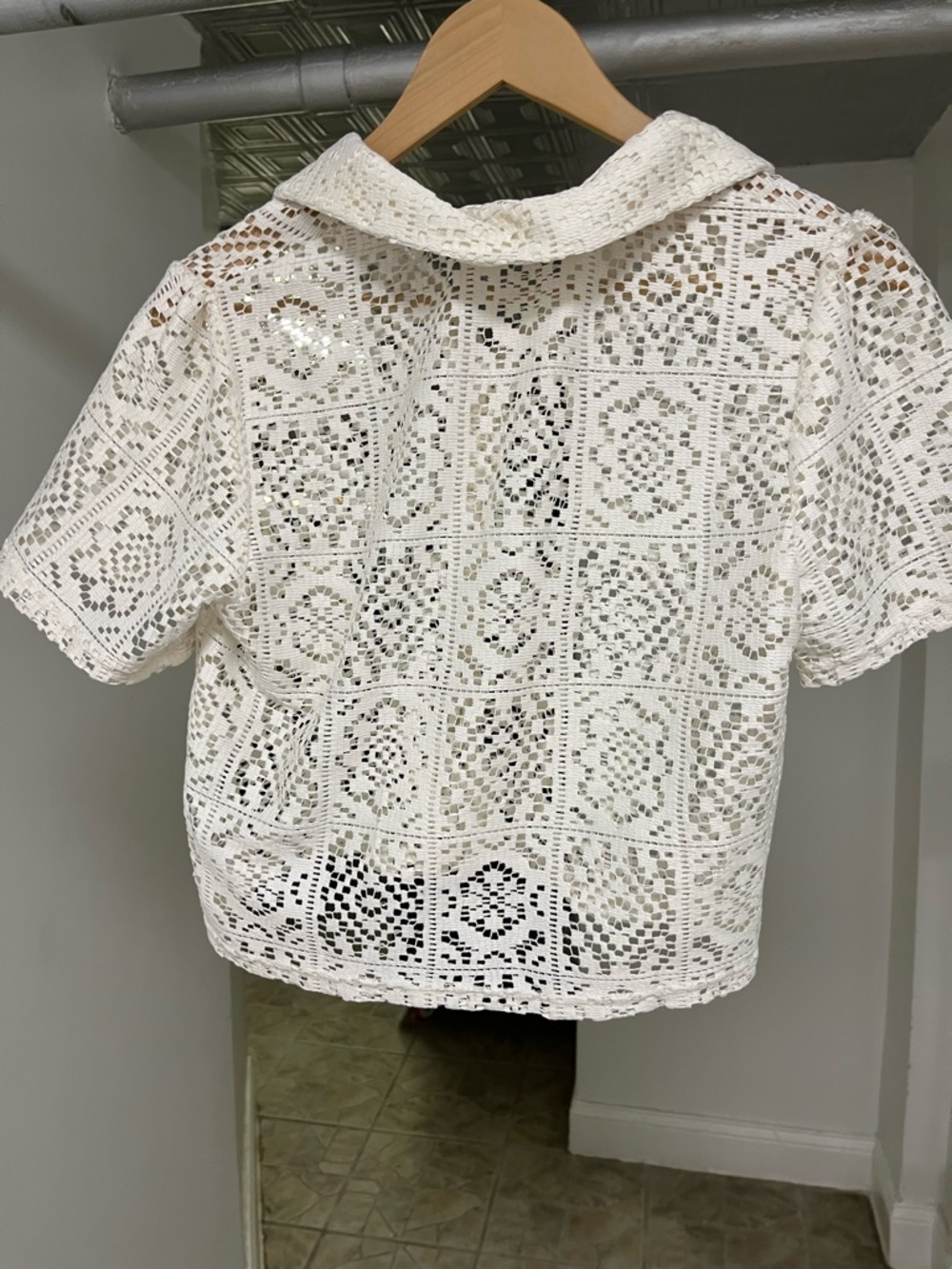 White Mesh Button-Front Top - Picture 2 of 2
